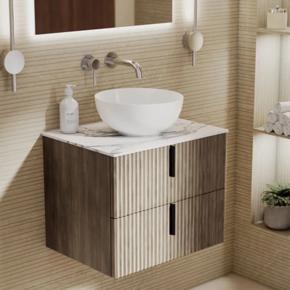 Lifestyle image of Marlow Rockford 600mm Wall-Hung Vanity Unit & Statuario Marble Worktop